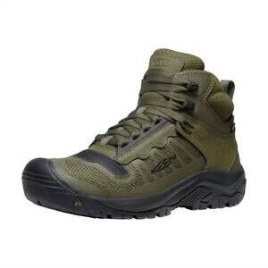 NEW KEEN men's reno waterproof mid soft toe boot in dark olive/ black